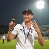 Stuart Broad celebrates winning the 2013 Ashes series, his third, at the Oval