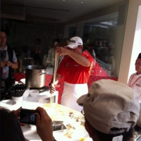 Lee Westwood is taught how to make noodles at the WGC - HSBC Champions